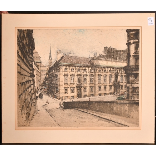 34 - Luigi Kasimir (1881-1962), a Vienna street scene, etching and aquatint, signed in pencil, 15