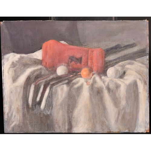 340 - Georges Weissbort (1928-2013), a still life of golfing equipment, oil on canvas laid down, 11