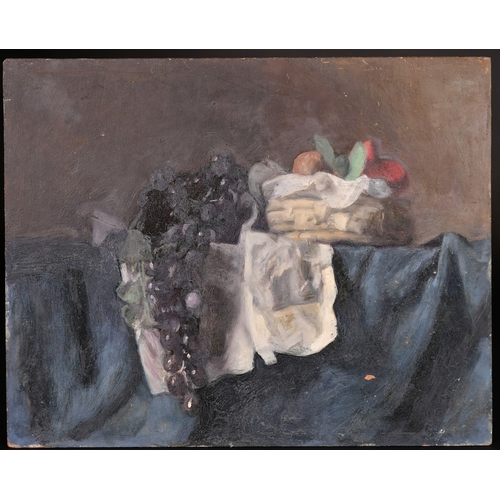 342 - Georges Weissbort (1928-2013), a still life of fruit and a blue and white jug, oil on board, 13