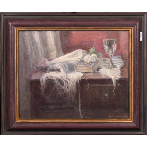 345 - Georges Weissbort (1928-2013), a still life of objects on a tabletop, oil on board, 12.5