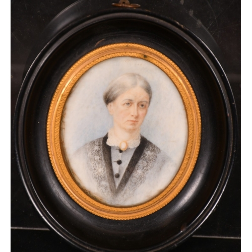 59 - 19th Century English School, a miniature portrait of a lady, watercolour on ivorine, 2.5