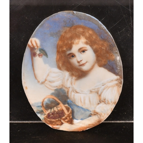 61 - Peter (Possibly Emanuel Thomas Peter), 19th Century, a miniature portrait of a girl in a blue sash h... 