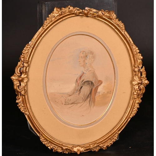 63 - Early 19th Century English School, a watercolour portrait of a seated female, 7