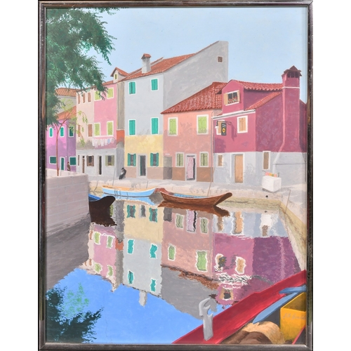 72 - John Richardson Gauld (20th Century), 'Canal Turn Burano', gouache, signed, bears artist's label ver... 