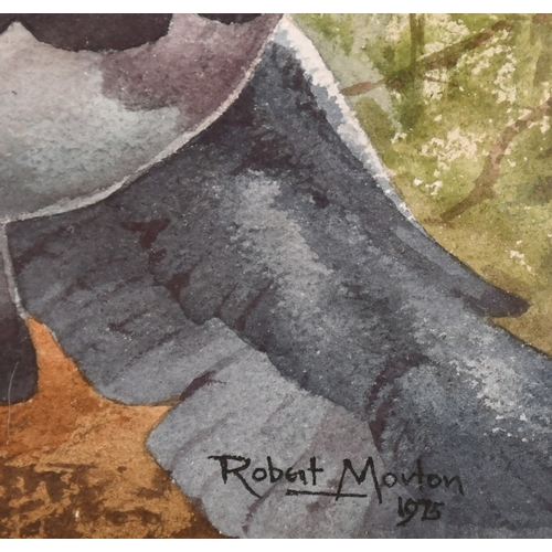 73 - Robert Morton (20th Century), a sparrowhawk disturbing wood pigeons, watercolour, signed and dated 1... 