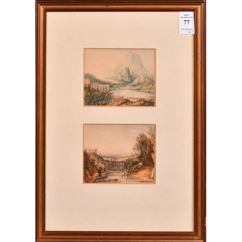 77 - Circle of John Varley, Continental views, two watercolours in a common mount, each 3