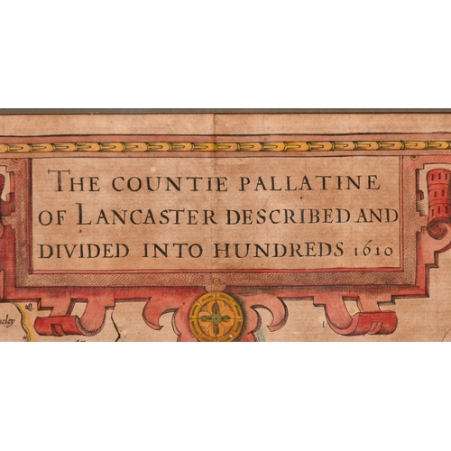 8 - John Speed, a 17th Century engraved map, 'The Countie Pallatine of Lancaster Described and Divided I... 