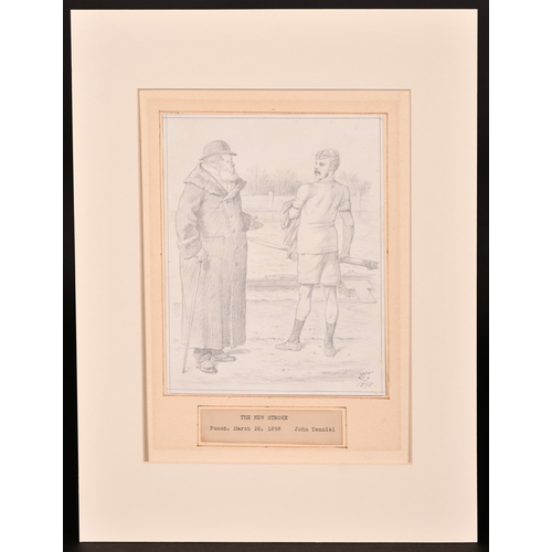 81 - John Tenniel (1820-1914), 'The New Stroke', (rowing interest), pencil on card, signed with monogram ... 