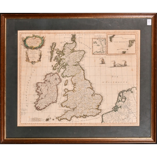 9 - George Louis Le Rouge, a 17th Century engraved map. 'Les Isles Britanniques', hand coloured, plate s... 