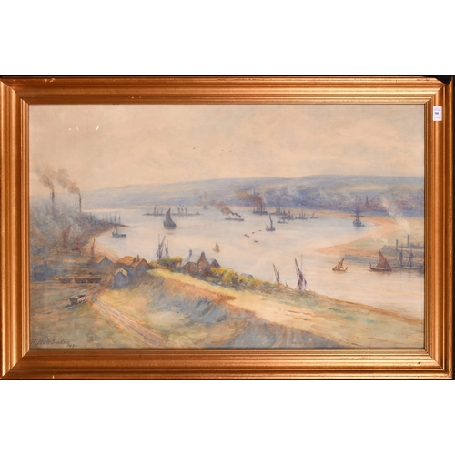 90 - J. Hale-Sanders, Circa 1893, an estuary scene with shipping, watercolour, signed, 21