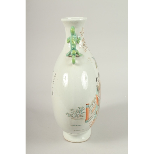 135 - A CHINESE PORCELAIN MOON FLASK painted with figures. 33cms high.