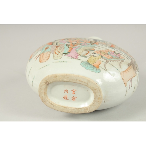 135 - A CHINESE PORCELAIN MOON FLASK painted with figures. 33cms high.