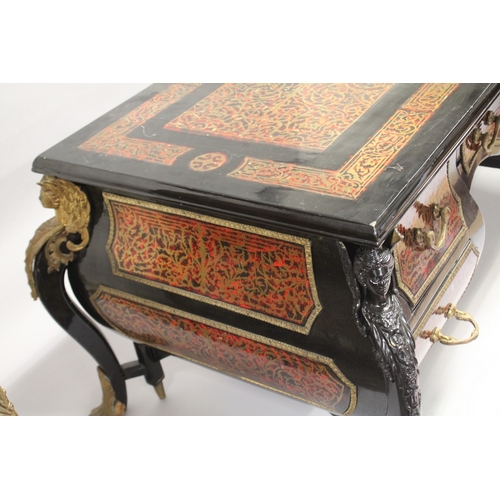 15 - A VERY LARGE LOUIS XIV STYLE DESK after a model by ANDRE-CHARLES BOULLE with brasss inlay on red tor... 