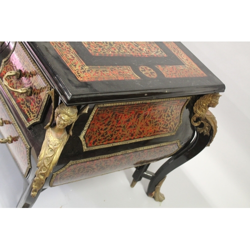 15 - A VERY LARGE LOUIS XIV STYLE DESK after a model by ANDRE-CHARLES BOULLE with brasss inlay on red tor... 