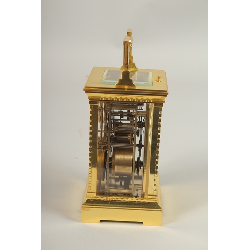 161 - A GOOD GILT BRONZE REPEATING CARRIAGE CLOCK with alarm. 14cms high.