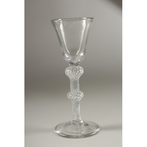 47 - A GOOD GEORGIAN WINE GLASS with opaque twist stem.