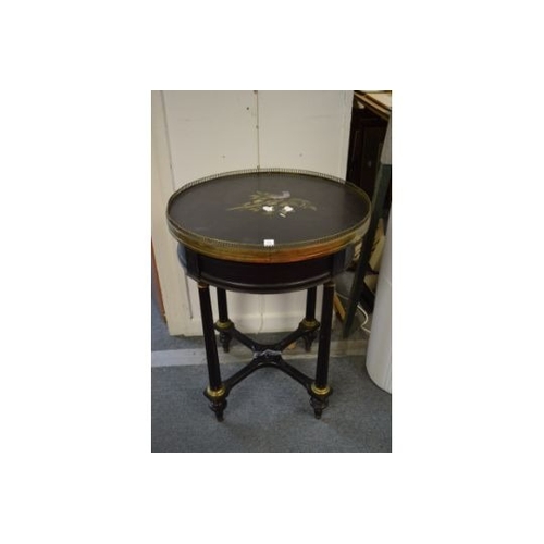 5 - A GOOD 19TH CENTURY CIRCULAR SLATE, ORMOLU AND EBONISED CENTRE TABLE, the top inlaid with a pietra d... 