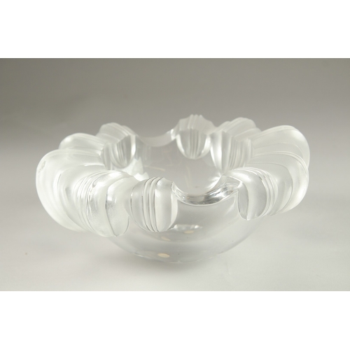 52 - A LALIQUE CIRCULAR BOWL. Engraved: Lalique, France. 20cms diameter.