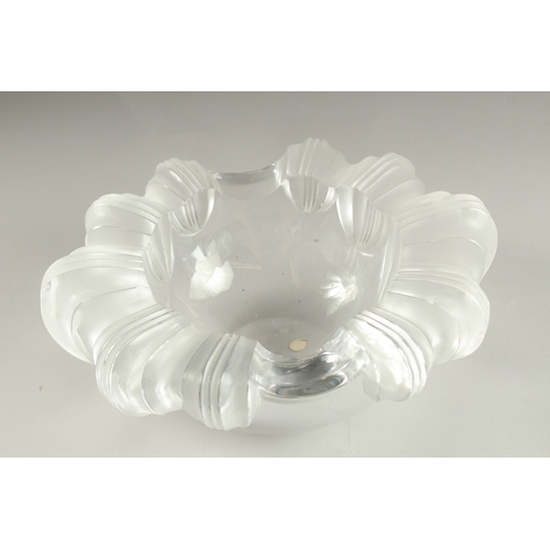 52 - A LALIQUE CIRCULAR BOWL. Engraved: Lalique, France. 20cms diameter.