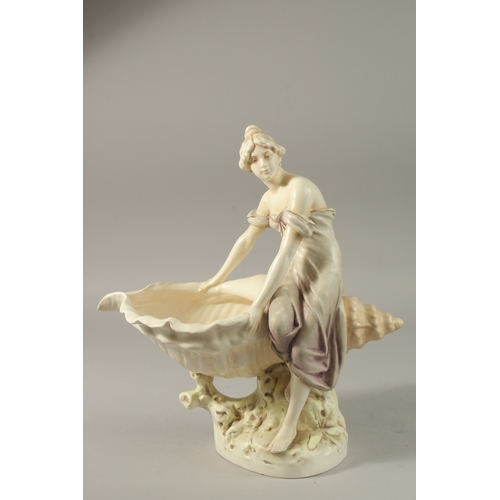 72 - A ROYAL DUX PORCELAIN SHAPED BOWL with classical young lady. 35cms high. Printed triangle mark.