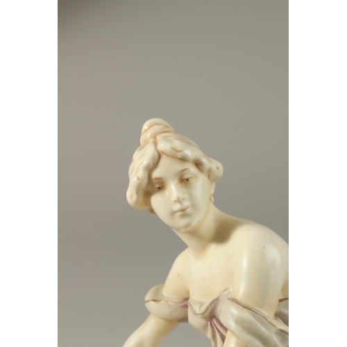 72 - A ROYAL DUX PORCELAIN SHAPED BOWL with classical young lady. 35cms high. Printed triangle mark.