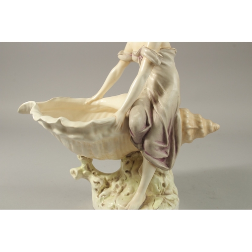 72 - A ROYAL DUX PORCELAIN SHAPED BOWL with classical young lady. 35cms high. Printed triangle mark.