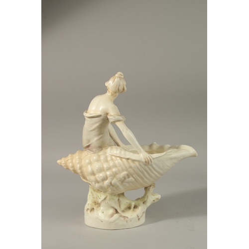 72 - A ROYAL DUX PORCELAIN SHAPED BOWL with classical young lady. 35cms high. Printed triangle mark.