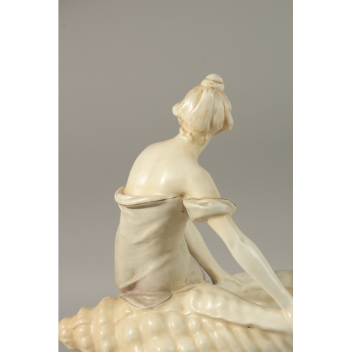 72 - A ROYAL DUX PORCELAIN SHAPED BOWL with classical young lady. 35cms high. Printed triangle mark.