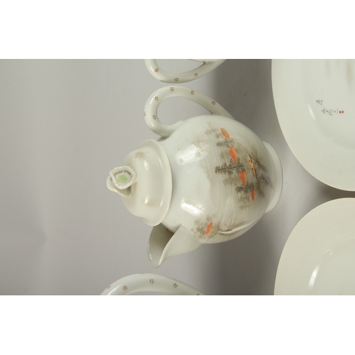 1006 - A JAPANESE VINTAGE PORCELAIN TEA SET, each piece painted with landscape scenes and inscriptions, (qt... 