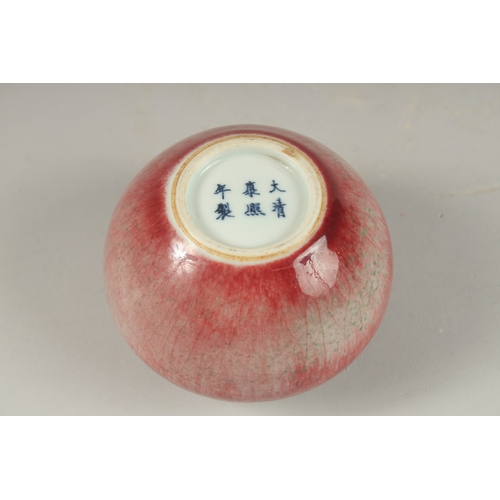 1009 - A CHINESE PEACH GLAZE PORCELAIN INK POT, character mark to base, 9cm wide.