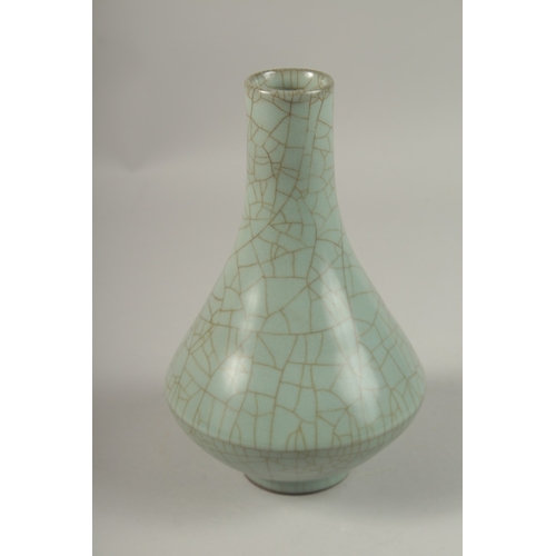 1014 - A CHINESE CELADON CRACKLE GLAZE PORCELAIN VASE, in original wooden box, vase 24cm high.