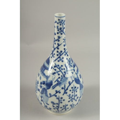 1015 - A CHINESE BLUE AND WHITE PORCELAIN BOTTLE VASE, each side painted with two boys carrying a large lid... 