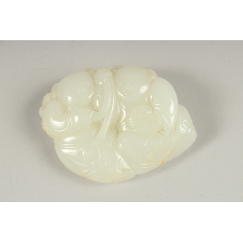 1034 - A GOOD CHINESE CARVED JADE LILY PAD, 7cm x 5.5cm.