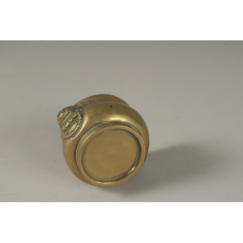 1048 - A MINIATURE 18TH CENTURY BRONZE CENSER, with lion ring handles, 5cm diameter.