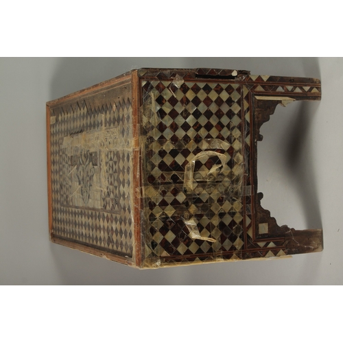 1051 - A 17TH CENTURY ISLAMIC MOTHER OF PEARL INLAID QURAN BOX, with geometric pattern, the front fitted wi... 