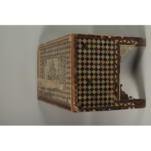 1051 - A 17TH CENTURY ISLAMIC MOTHER OF PEARL INLAID QURAN BOX, with geometric pattern, the front fitted wi... 