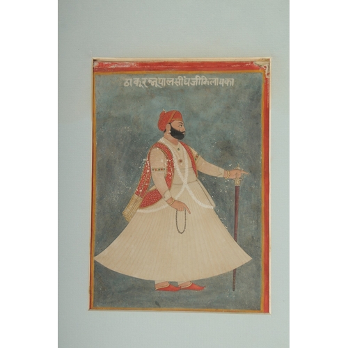 1054 - A FINE INDIAN MINIATURE PAINTING OF A MALE FIGURE, 13cm x 12cm.