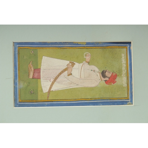 1055 - A FINE INDIAN MINIATURE PAINTING OF A MALE FIGURE, 19cm x 9cm.