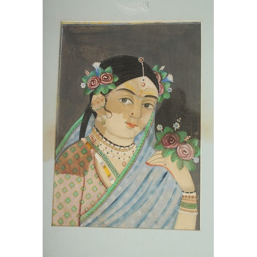 1056 - A FINE INDIAN PAINTING OF A FEMALE PORTRAIT, 31cm x 21cm.