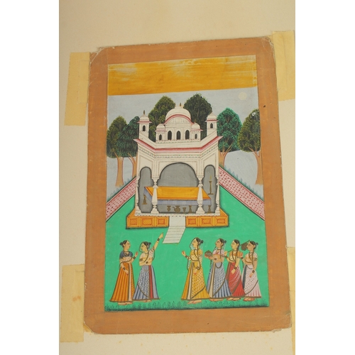 1057 - A FINE INDIAN MINIATURE PAINTING OF PALACE SCENE WITH FIGURES, 28cm x 17cm.