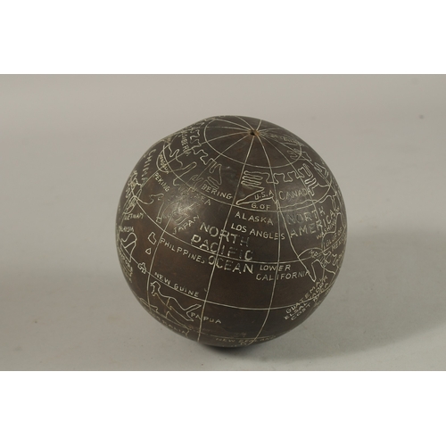 1283 - AN ENGRAVED BRASS GLOBE.