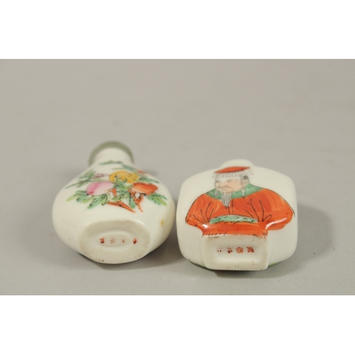 1287 - TWO CHINESE PORCELAIN SNUFF BOTTLES, each with character mark to base.