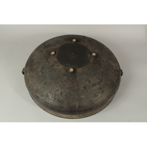 1291 - A LARGE 19TH CENTURY INDIAN OR SOUTH EAST ASIAN BRONZE TWIN HANDLE URLI, 59cm diameter. *Note: a sim... 