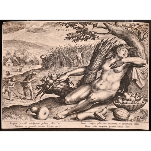 105 - Johannes Sadeler (1550-1600), Aestas as a nude woman, engraving, collectors mark verso, 6.75