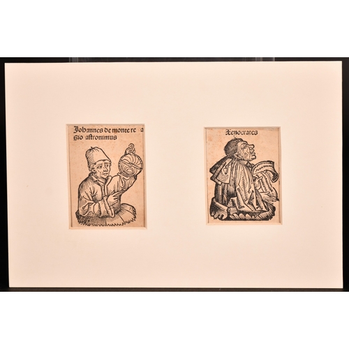 108 - Two antique woodcuts of figures, in a common mount, each 3