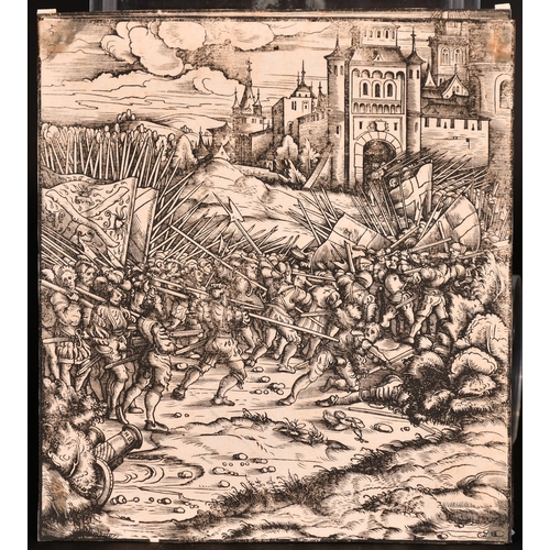 114 - Hans Burgkmair, Circa 1500, a set of four battle scenes, probably woodcuts, 8.75