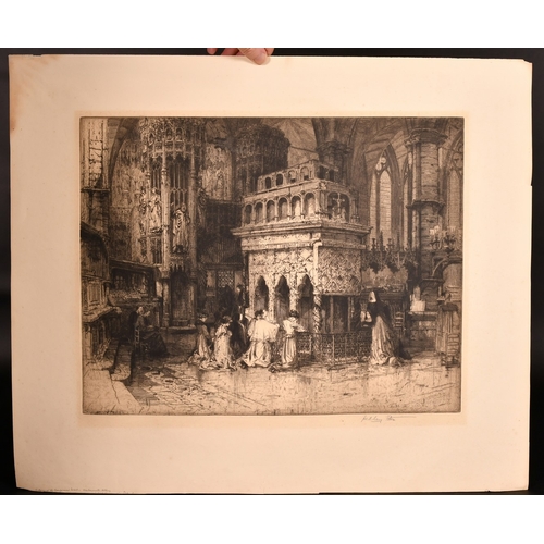 125 - E. Hedly Fitton (1859-1929), an interior scene from Westminster Abbey, engraving, signed in pencil, ... 