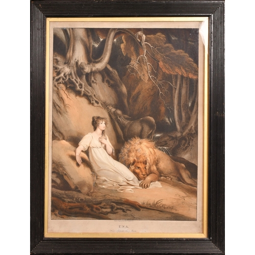 130 - Richard Westall, Una and the lion from Spenser's Faerie Queen, hand coloured aquatint, 24.5