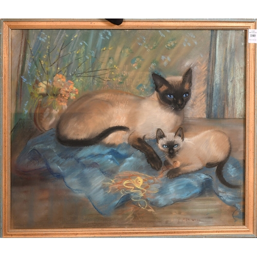 180 - P. Askwith, Siamese cat and kitten, pastel, signed, 18