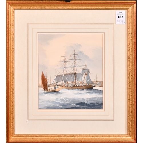 182 - Ken Hammond, shipping outside a port, watercolour, signed, 7